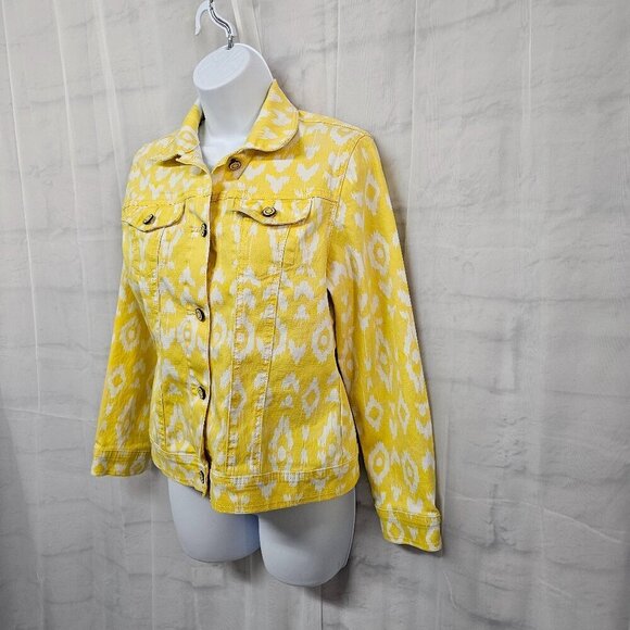 DG2 Diane Gilman Jacket Denim Yellow Aztec Southwestern Festival Trucker XS - Picture 7 of 15
